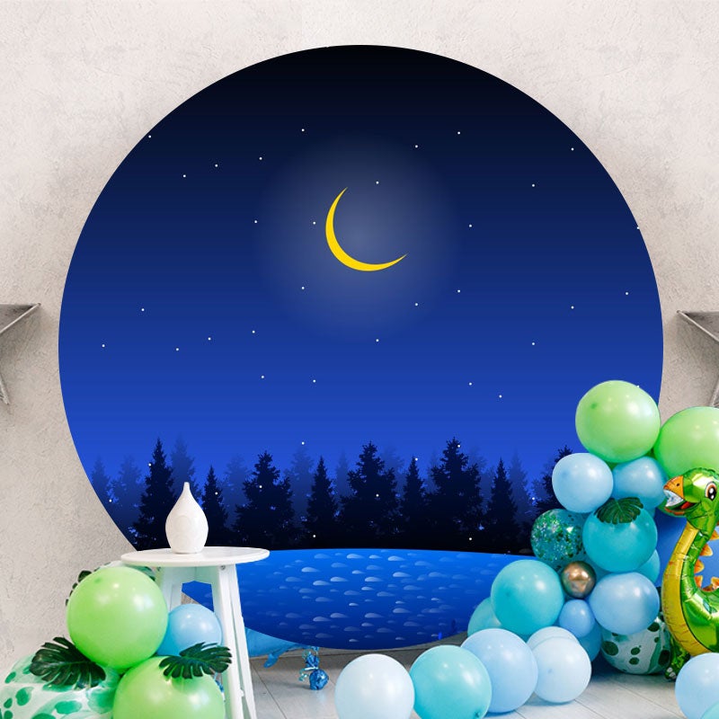 Aperturee - Sea Blue Sky And Moon Round Birthday Backdrop