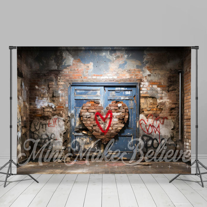 Aperturee - Shabby Brick Wall Heart Valentines Day Backdrop