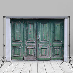Aperturee - Shabby Green Wooden Door Backdrop For Photography