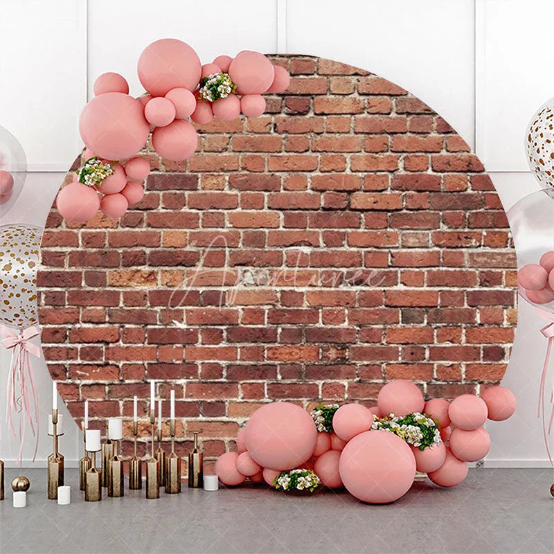 Aperturee - Shabby Retro Red Brick Wall Round Party Backdrop