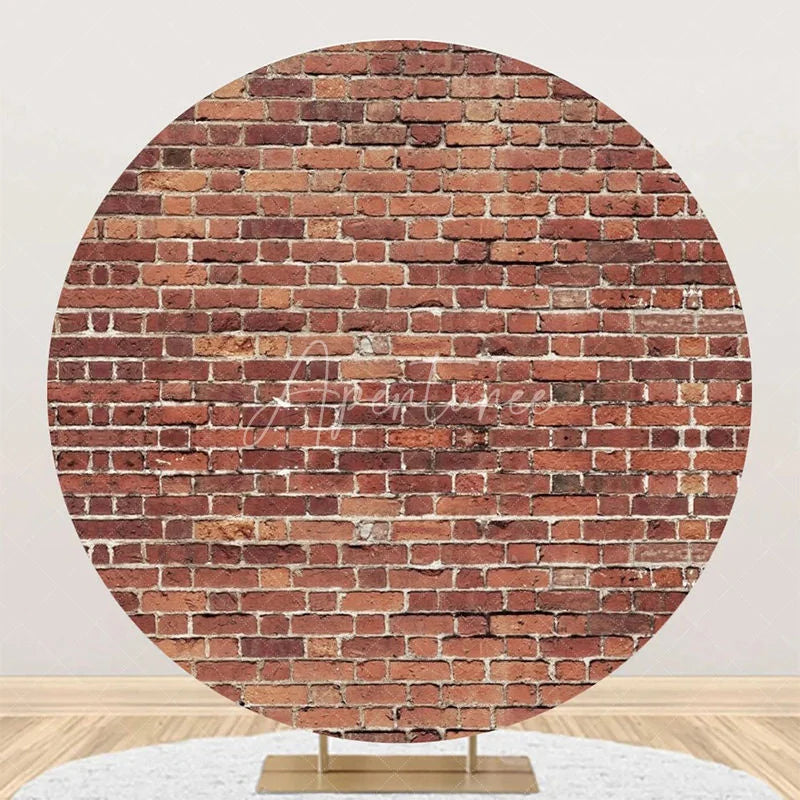 Aperturee - Shabby Retro Red Brick Wall Round Party Backdrop