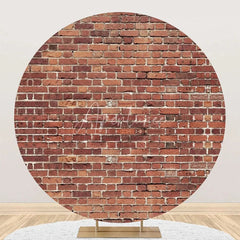 Aperturee - Shabby Retro Red Brick Wall Round Party Backdrop