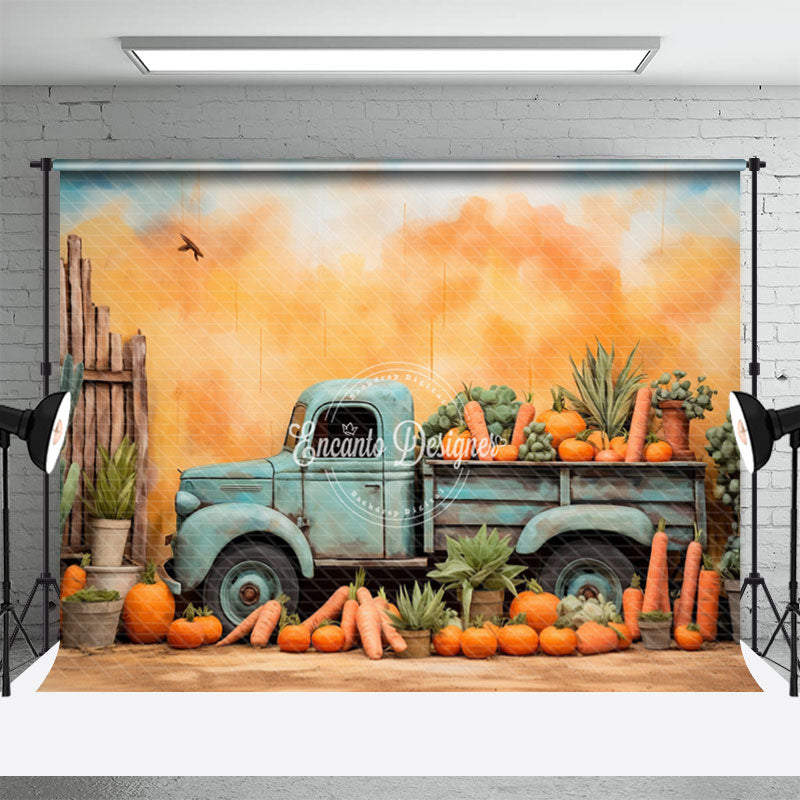 Aperturee - Shabby Truck Pumpkin Carrots Easter Photo Backdrop