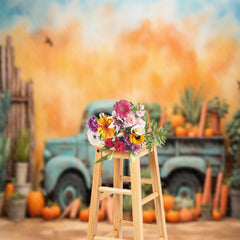 Aperturee - Shabby Truck Pumpkin Carrots Easter Photo Backdrop