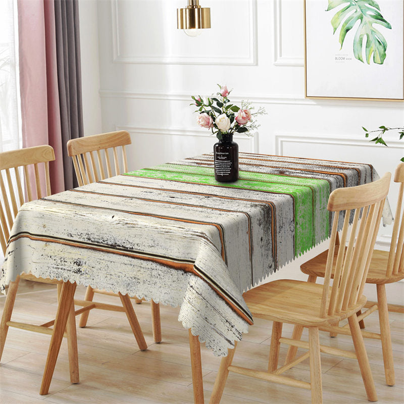Aperturee - Shabby White Green Wood Texture Rectangle Tablecloth