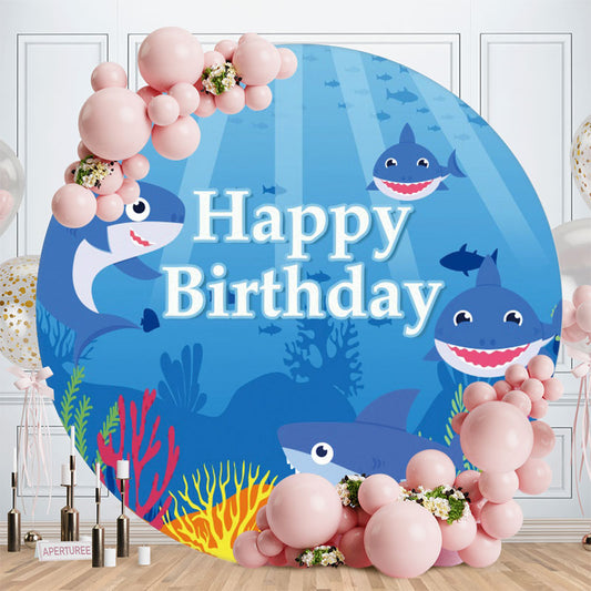 Aperturee - Shark In The Sea Happy Birthday Round Backdrop