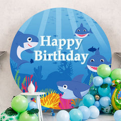 Aperturee - Shark In The Sea Happy Birthday Round Backdrop