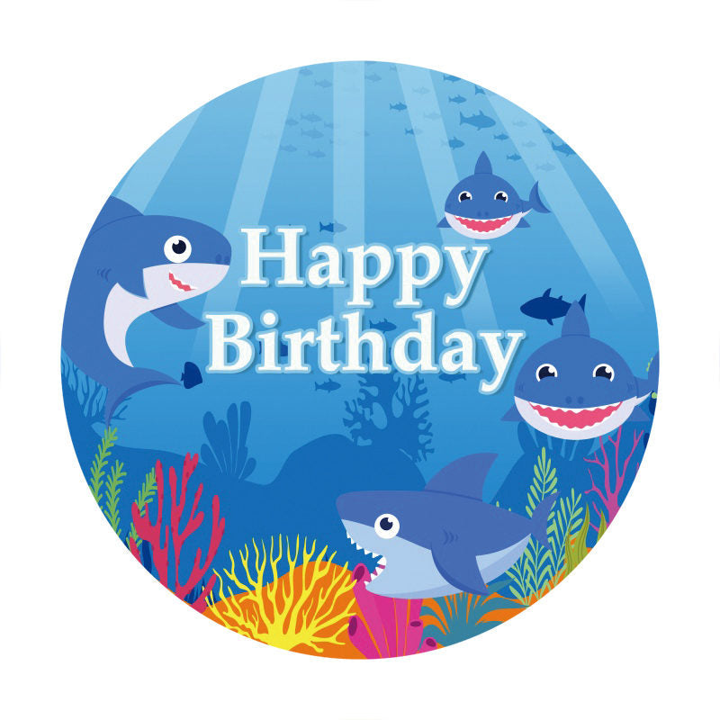 Aperturee - Shark In The Sea Happy Birthday Round Backdrop