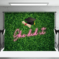 Aperturee - She Did It Green Grass Happy Graduation Backdrop