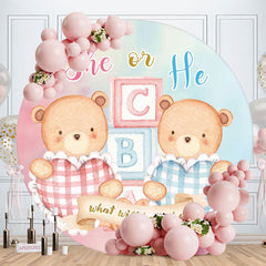 Aperturee - She Or He Bear Circle Baby Shower Backdrop