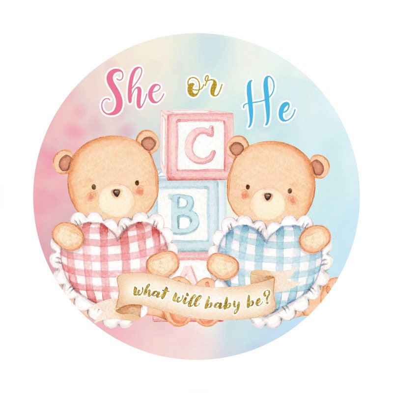 Aperturee - She Or He Bear Circle Baby Shower Backdrop