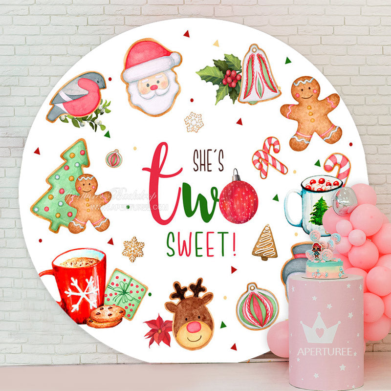 Aperturee - Shes Two Sweet Round Christmas 2nd Birthday Backdrop