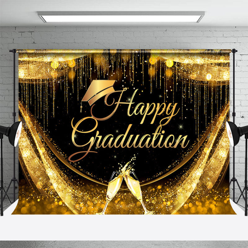 Shining And Grand Black Gold Graduation Backdrop - Aperturee