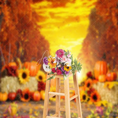 Aperturee - Shining Sunset Pumpkin Sunflower Backdrop Photo Booth