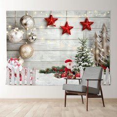 Aperturee - Shiny Ball Star On The Wall Merry Christmas Backdrop