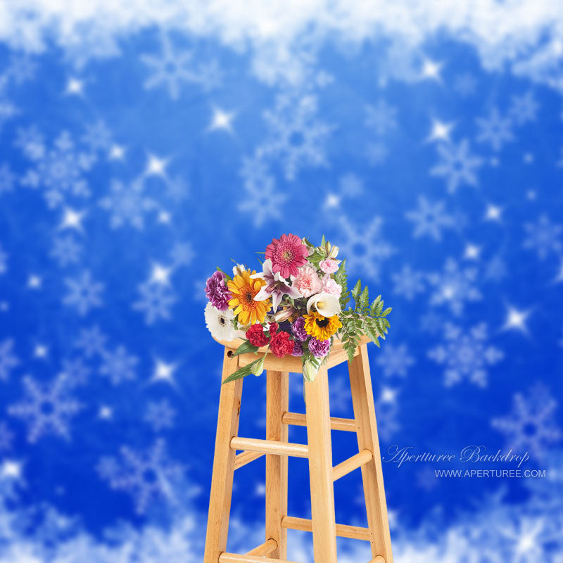 Aperturee - Shiny Winter Snowflake Dark Blue Christmas Backdrop