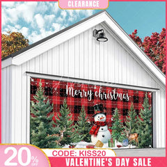 Aperturee - (Ship In 24HR) Aperturee Red Black Plaid Snowman Christmas Garage Door Banner