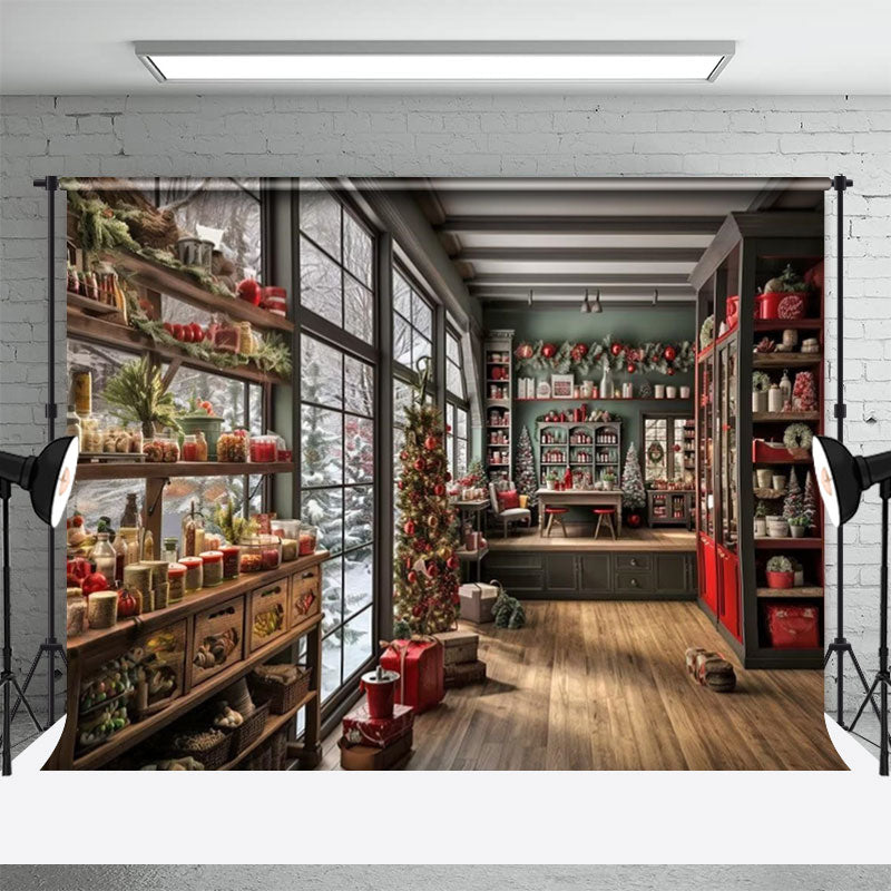 Aperturee - Shop Scene Storage Racks Christmas Photo Backdrop