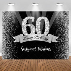 Aperturee - Silver And Black Glitter Happy 60Th Birthday Backdrop