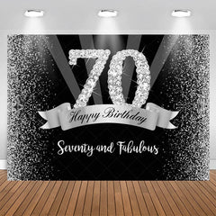 Aperturee - Silver And Black Glitter Happy 70Th Birthday Backdrop