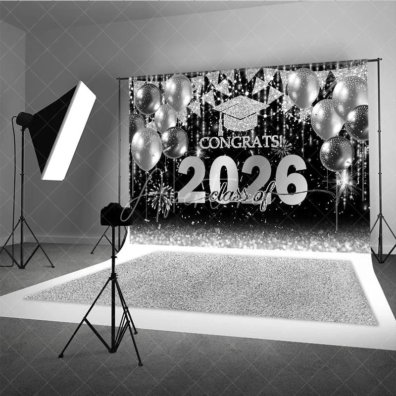 Aperturee - Silver Balloon Flag Congrats 2026 Photo Backdrop