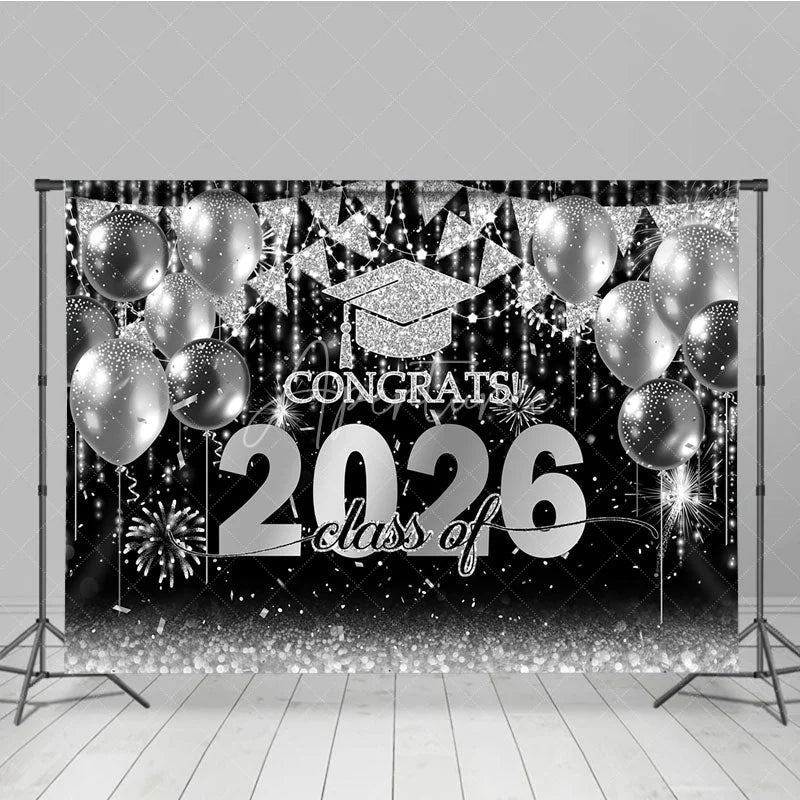 Aperturee - Silver Balloon Flag Congrats 2026 Photo Backdrop