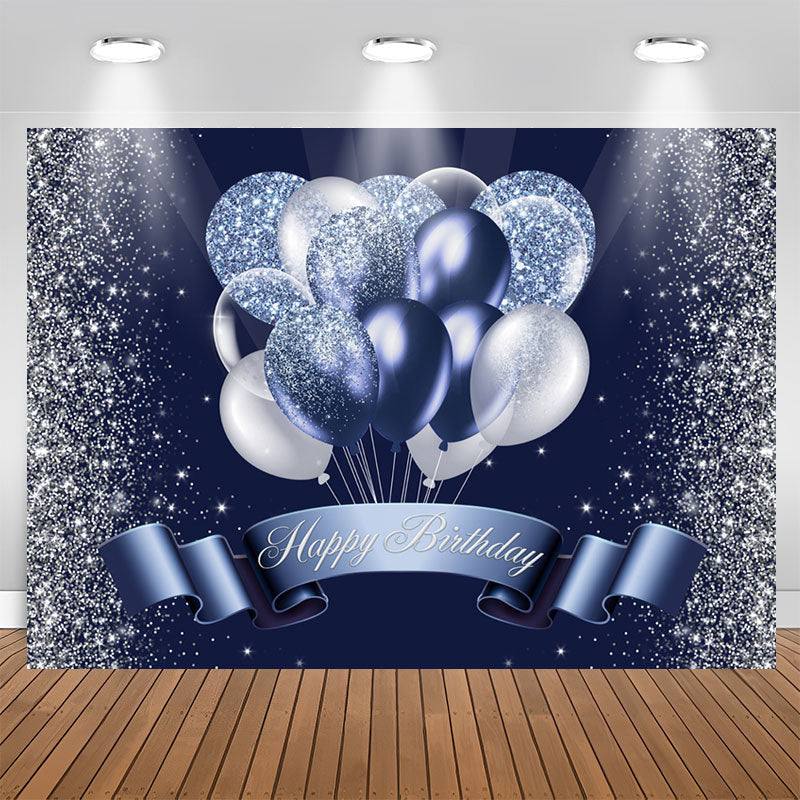 Aperturee - Silver Blue Balloon Glitter Backdrop for Birthday Party