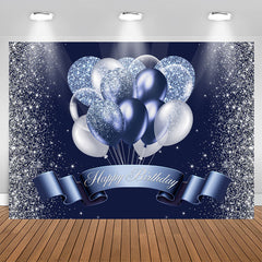 Aperturee - Silver Blue Balloon Glitter Backdrop for Birthday Party