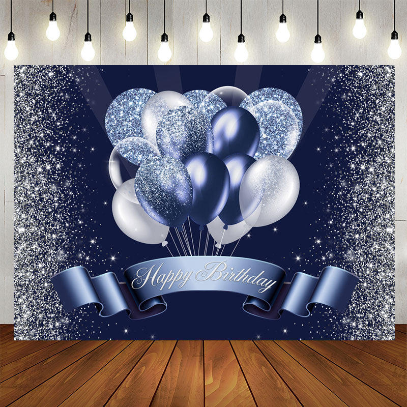 Aperturee - Silver Blue Balloon Glitter Backdrop for Birthday Party