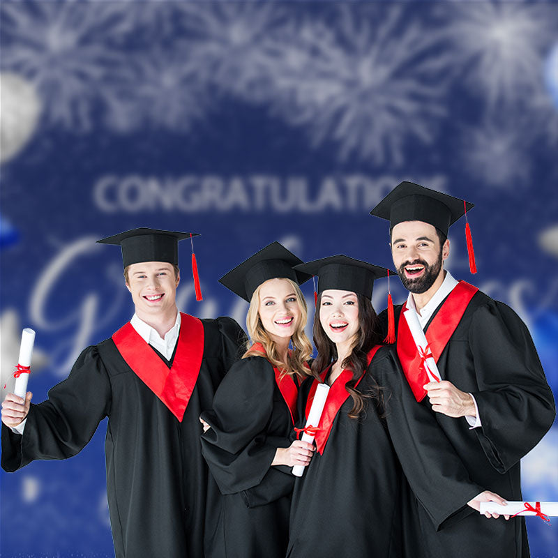 Aperturee - Silver Blue Balloons Glitter Congrats Grad Backdrop