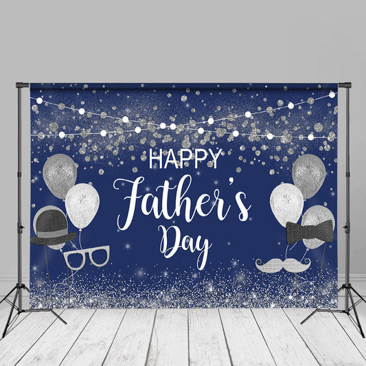 Aperturee - Silver Blue Glitter Balloon Fathers Day Photo Backdrop