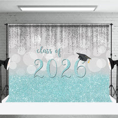 Aperturee - Silver Blue Glitter Class Of 2026 Grad Photo Backdrop