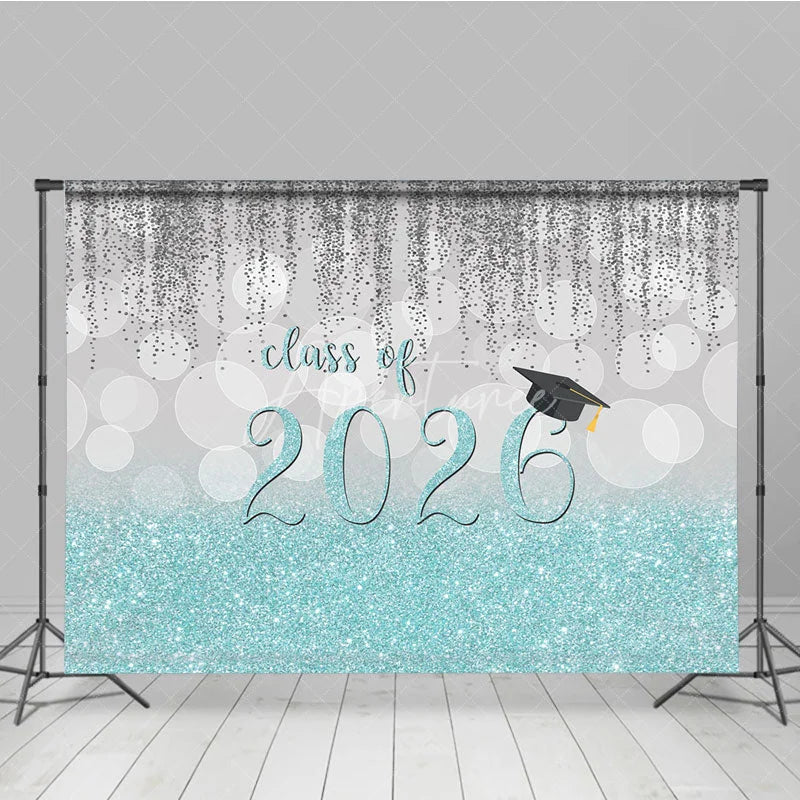 Aperturee - Silver Blue Glitter Class Of 2026 Grad Photo Backdrop