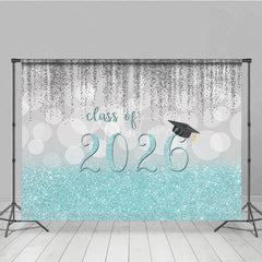 Aperturee - Silver Blue Glitter Class Of 2026 Grad Photo Backdrop