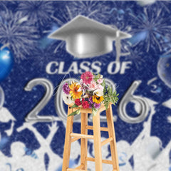 Aperturee - Silver Blue Sparkle Balloon Graduation Backdrop