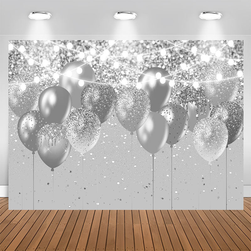 Aperturee - Silver Bokeh Glitter Balloons Happy Birthday Backdrop