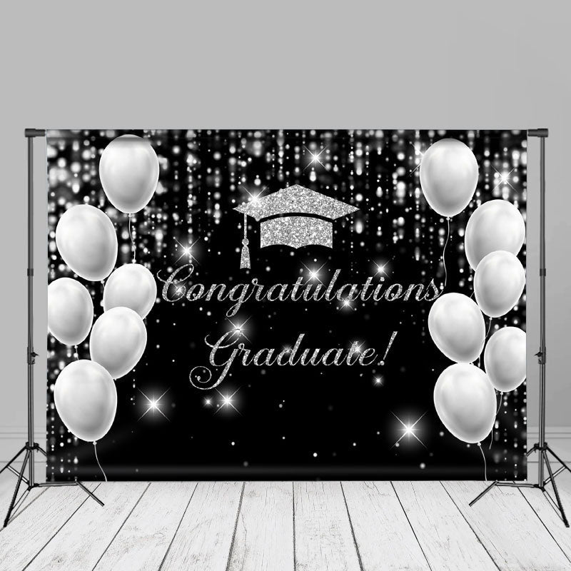 Aperturee - Silver Glitter Balloon Black Grad Backdrop For Photo