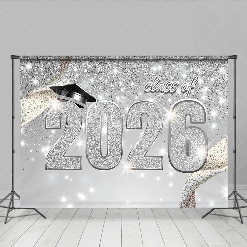 Aperturee - Silver Glitter Confetti 2026 Graduation Party Backdrop
