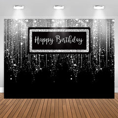 Aperturee - Silver Glitter Spark Luxury Happy Birthday Backdrop