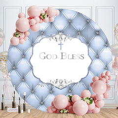 Aperturee - Silver God Bless Round Baby Shower Backdrops