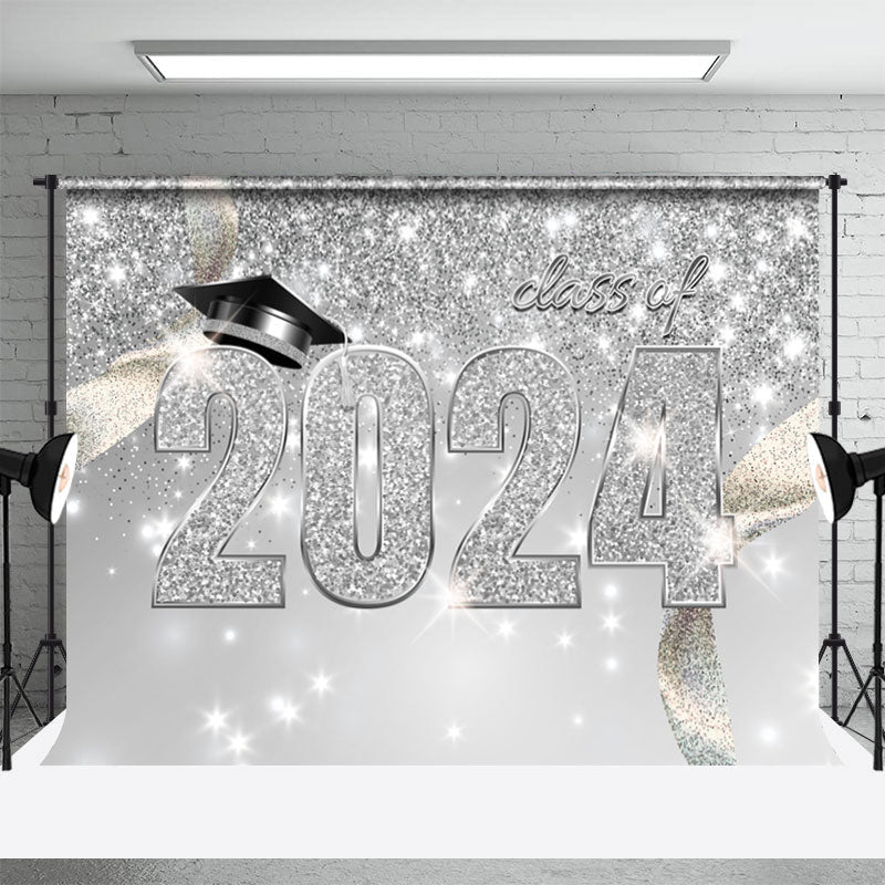 Aperturee - Silver Sparkling Class Of 2024 Grad Backdrop For Photo