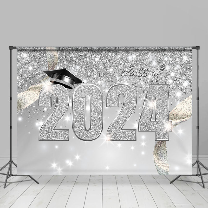Aperturee - Silver Sparkling Class Of 2024 Grad Backdrop For Photo