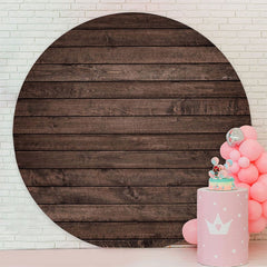 Aperturee - Simple Circle Brown Wooden Backdrop For Birthday Party