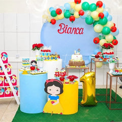 Aperturee - Simple Circle Pure Blue Birthday Decoration Backdrop