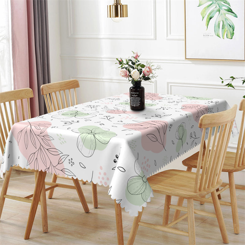 Aperturee - Simple Lines Floral Leaves Rectangle Tablecloth