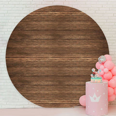Aperturee - Simple Nature Khaki Wooden Round Backdrop For Birthday