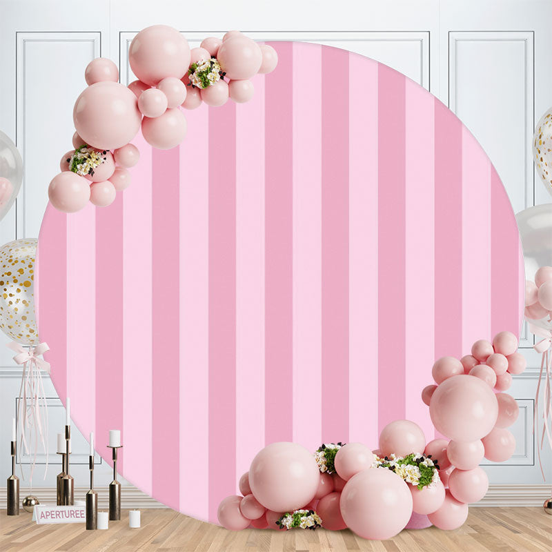 Aperturee - Simple Pink Stripes Round Birthday Backdrop For Girl