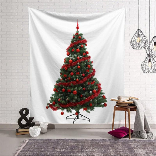 Aperturee - Simple Red And Green Christmas Tree Family Wall Tapestry