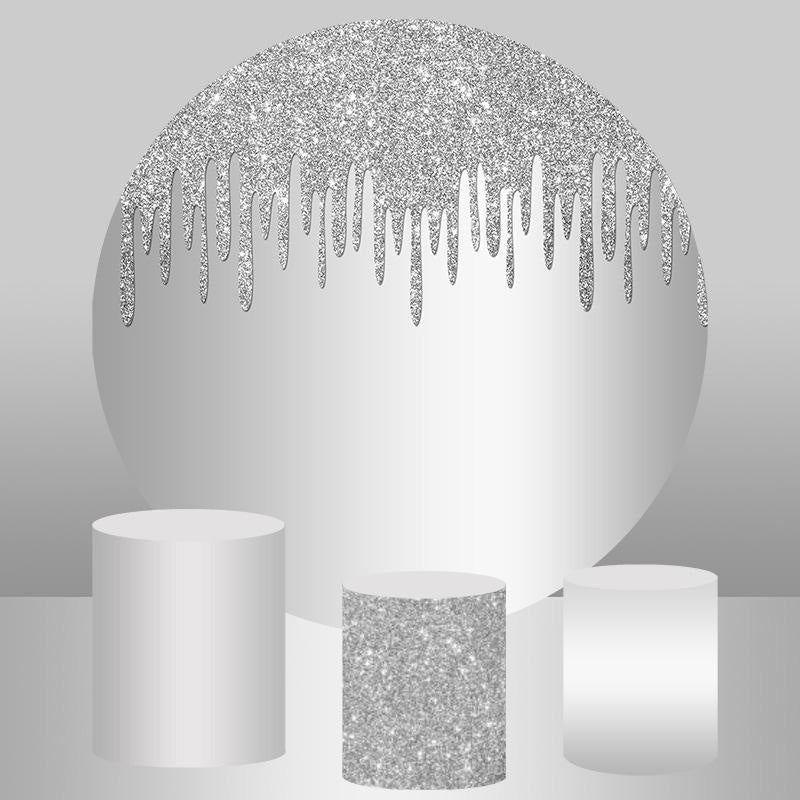 Aperturee Simple Sliver Glitter Round Happy Birthday Backdrop