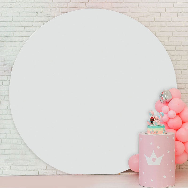 Aperturee - Simple White Happy Birthday Round Backdrop For Party